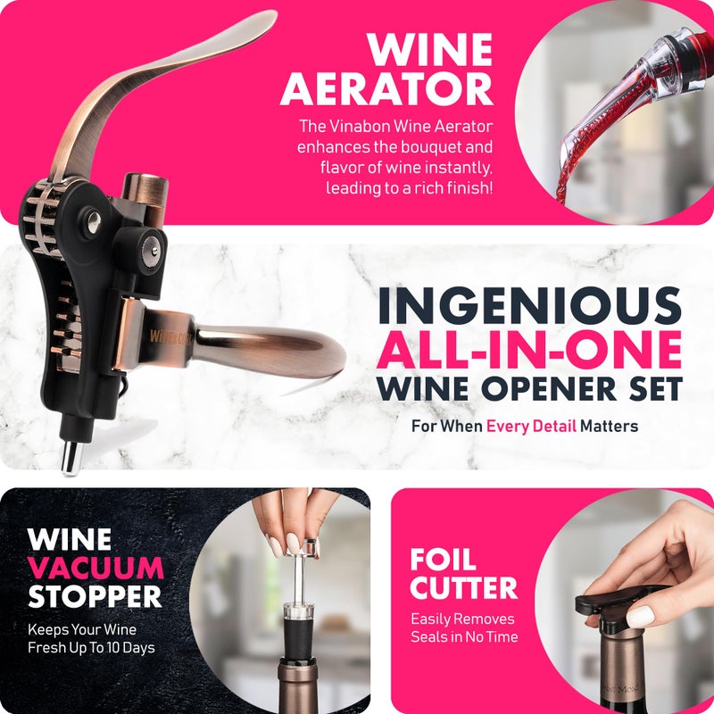 VINABON VINABON Wine Opener Set - Premium 2025 All-in-One Wine Bottle Opener Set with Wine Aerator, Foil Cutter, Stopper, Stand - Manual Lever Corkscrews Wine Opener for Wine Bottles with WineGuide eBook  - Image 5
