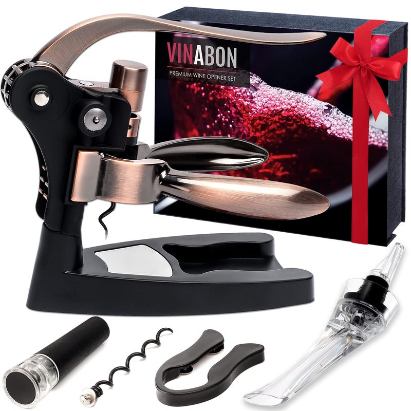 VINABON VINABON Wine Opener Set - Premium 2025 All-in-One Wine Bottle Opener Set with Wine Aerator, Foil Cutter, Stopper, Stand - Manual Lever Corkscrews Wine Opener for Wine Bottles with WineGuide eBook  - Image 1