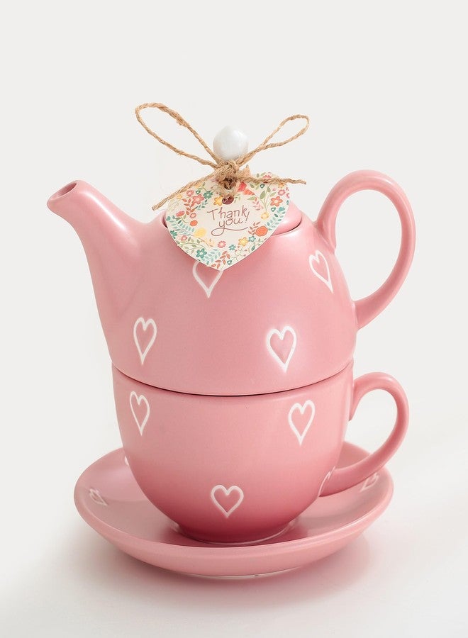 Domini Teapot cup combo,Teapot and Teacup for One,Tea Cup and Saucer Set-Tea Pot Set Gift for Girl Women,Matte pink - Image 1