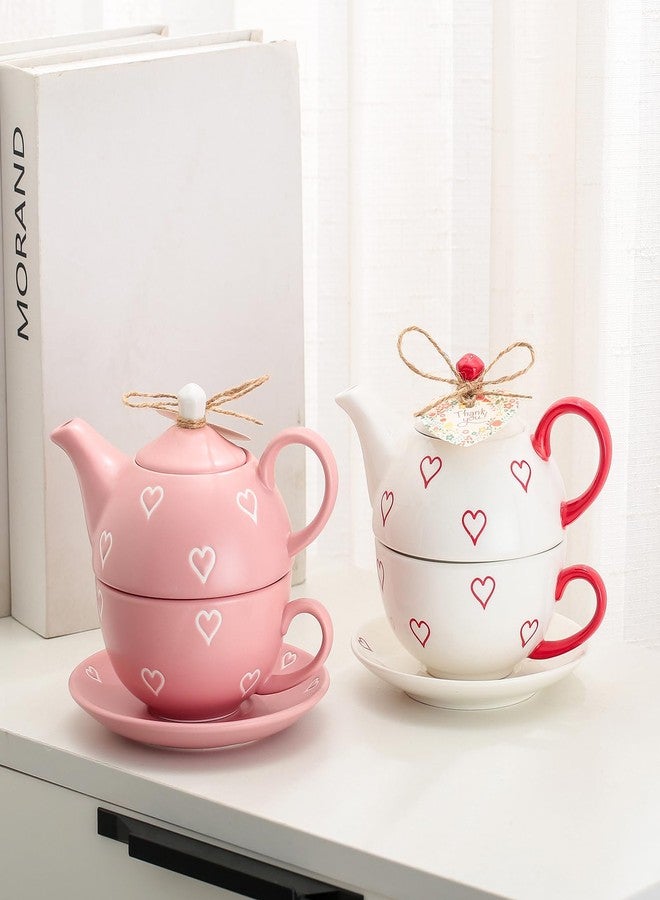 Domini Teapot cup combo,Teapot and Teacup for One,Tea Cup and Saucer Set-Tea Pot Set Gift for Girl Women,Matte pink - Image 3