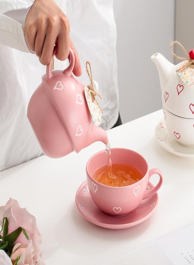 Domini Teapot cup combo,Teapot and Teacup for One,Tea Cup and Saucer Set-Tea Pot Set Gift for Girl Women,Matte pink - Image 2