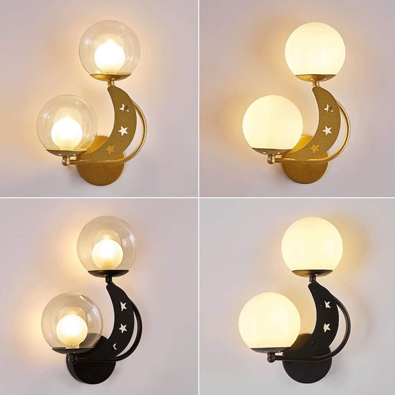 KYUSAR Wall Sconce Wall Light Nordic Iron Wall Lamp Glass Lampshade Wall Sconce Bedroom Bedside Study Living Room Corridor Wall Light Wall Lamp Wall Sconces Hallway (Color : B-Gold, Size : Left) - Image 5