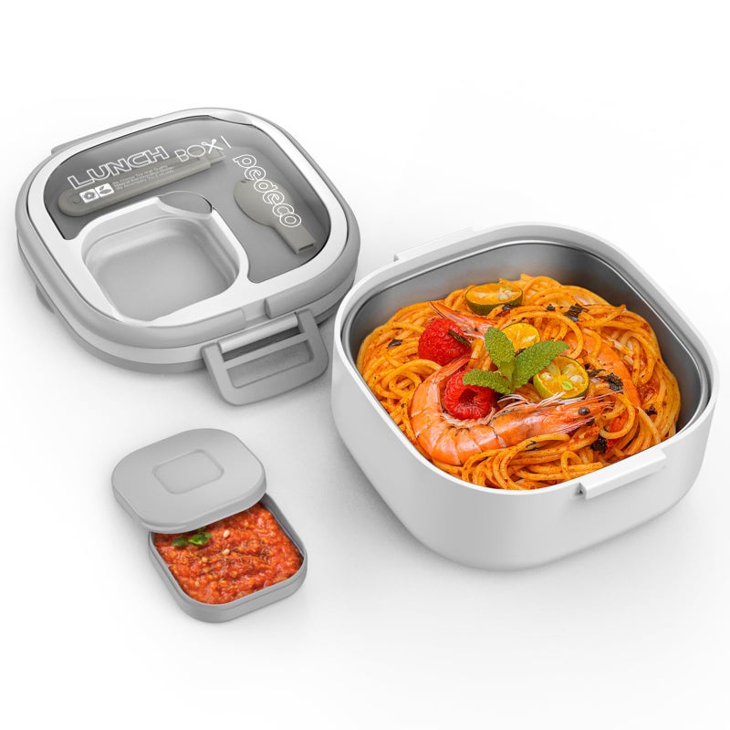 PEDECO Stainless Steel Lunch Box for Adults  Kids  LeakProof Single CompartmentBPAFreeDishwasher Safe with Removable Divider  UtensilsWhiteNot Insulated