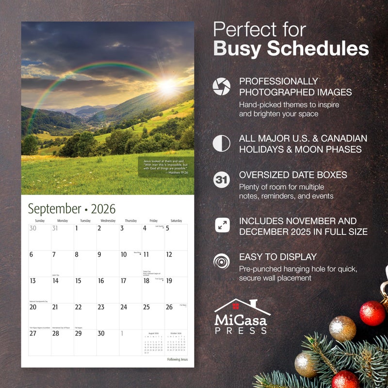 MICASA PRESS Christian Wall Calendar 2026 | Following Jesus with Bible Verses | 12 Month | 12" x 24" Open | Thick & Sturdy Paper | Holiday Gift | Religious Scripture Christian Calendar 2026 - Image 2