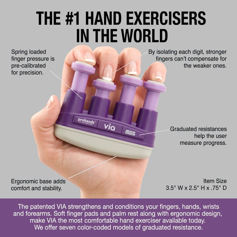 Prohands Via Hand Exerciser  Finger Exerciser (Hand Grip Strengthener)  Spring-Loaded  Finger-Piston System  Isolate And Exercise Each Finger  (6 Lb Medium Tension  Purple-Via) - Image 4