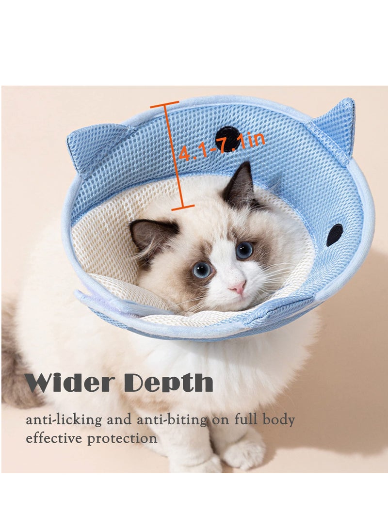 SYOSI Cat Cone Collar Soft Lightweight Cat Recovery Collar Protective Adjustable Collar for After Surgery Cats Kittens Breathable Fasteners Shark Design for Pets Cats Puppies Blue M - Image 5