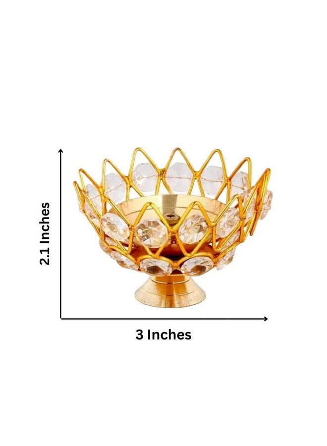 Collectible India Diwali Diya Crystal Round Akhand Diya for Puja Brass Small Kamal Deep Jyoti Oil Lamp for Home Temple Pooja Decor Gifts Pack of 4 - Image 5