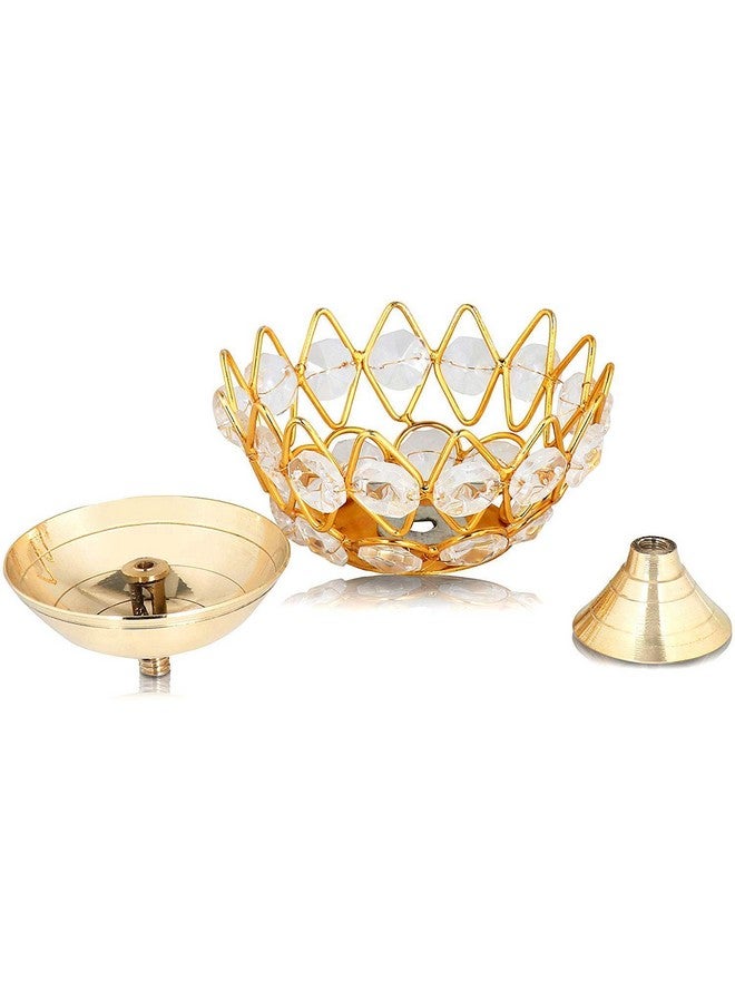Collectible India Diwali Diya Crystal Round Akhand Diya for Puja Brass Small Kamal Deep Jyoti Oil Lamp for Home Temple Pooja Decor Gifts Pack of 4 - Image 3