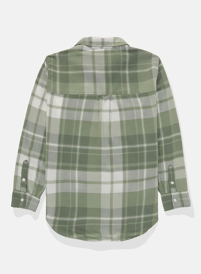 American Eagle Short Sleeve Checked Button-Up Shirt
