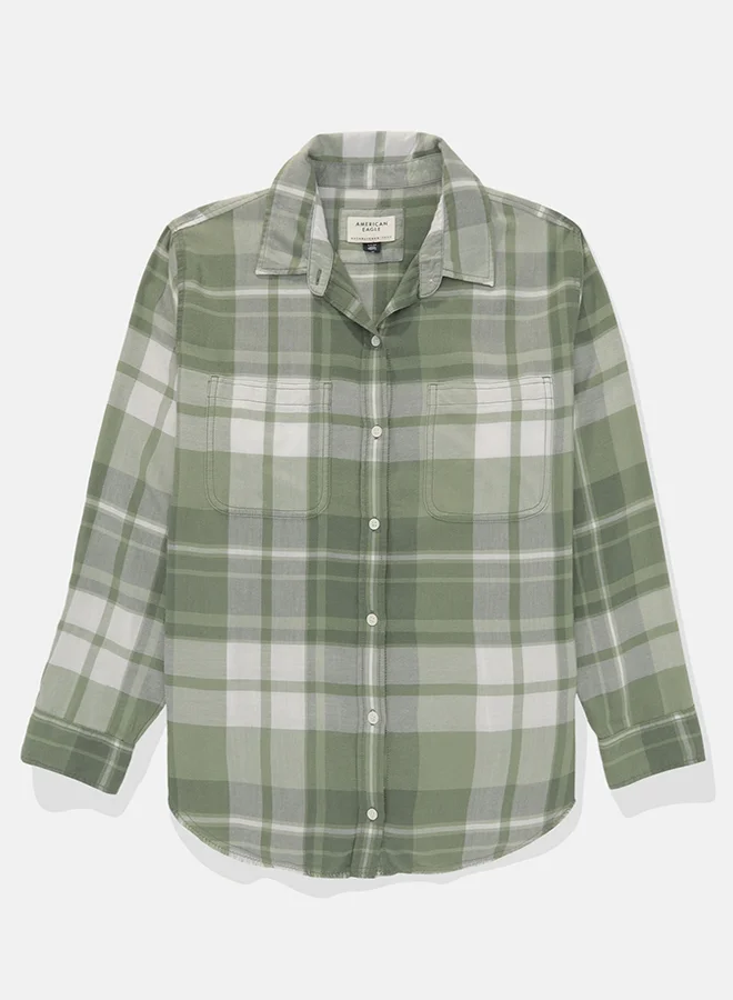 American Eagle Short Sleeve Checked Button-Up Shirt