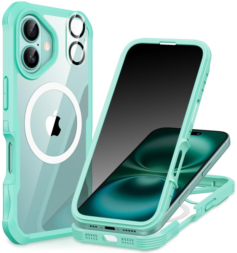 CENHUFO Magnetic Privacy for iPhone 16 Plus Case [Compatible with Magsafe] Full Body Phone Case Built-in 9H Tempered Glass Privacy Screen Protector and Camera Lens Cover, Shockproof Bumper - Green - Image 1