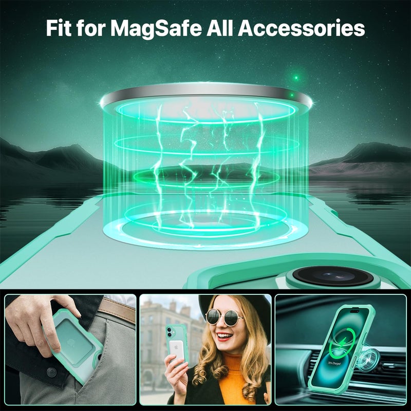 CENHUFO Magnetic Privacy for iPhone 16 Plus Case [Compatible with Magsafe] Full Body Phone Case Built-in 9H Tempered Glass Privacy Screen Protector and Camera Lens Cover, Shockproof Bumper - Green - Image 4