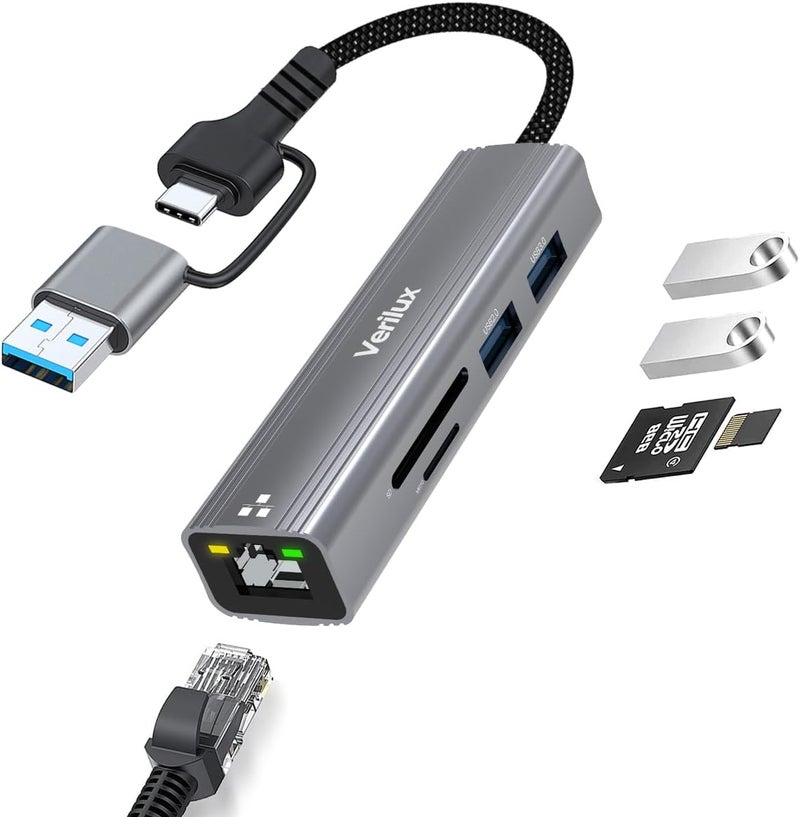إليفانت بوت ® محور USB-C مع إيثرنت RJ45 5 في 1، محور USB-C مع قارئ بطاقات SD/TF، منافذ USB متعددة للكمبيوتر المحمول مع محور USB 3.0 و2.0 لـ MacBook Air M1 Pro، iPhone 15 Plus Pro Max - Image 1