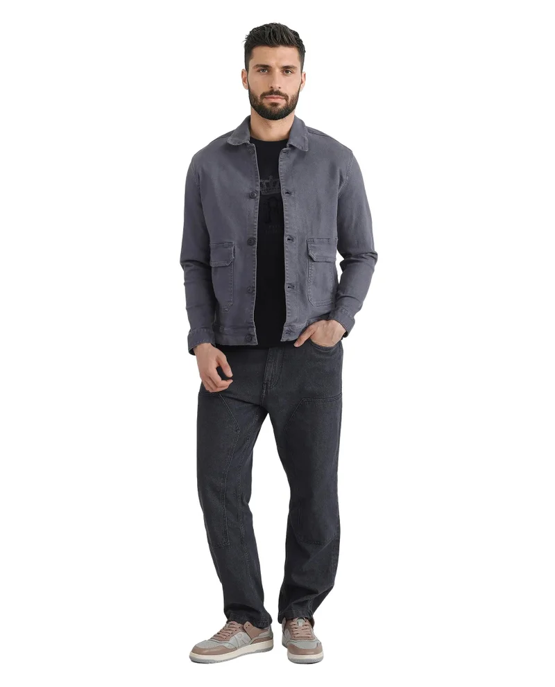 رير رابِت Men's Relaxed Fit Solid Cotton Jacket