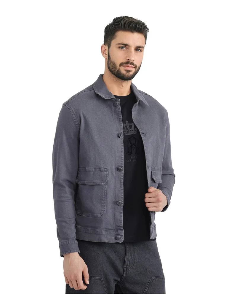 رير رابِت Men's Relaxed Fit Solid Cotton Jacket
