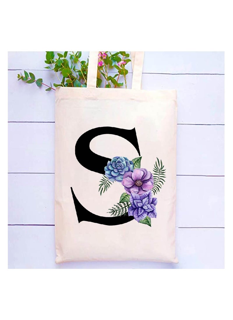 PRINTSHOP4ME Initial Letters Canvas Cotton Tote Bag, Cosmetic Pouch, and Stainless Steel Travel Mug - A Stylish Pack of 3 Combo Set for Girls - Gift for wedding - Gifts for girls - Gift for friends  - Image 2