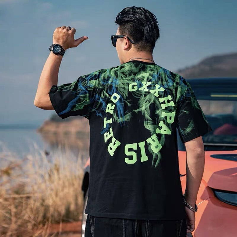 DaiPang Plus Size Studio Men's Summer Short-Sleeved T-Shirt Loose Fat People Increase Weight Embossed Men's Clothes - Image 2