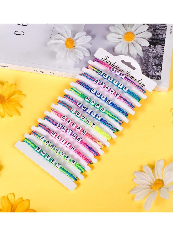 Cute Adjustable Multicolor Friendship Bracelets for Girls 12 Pcs Toddler Letter Beads Jewelry Gift  - Image 3