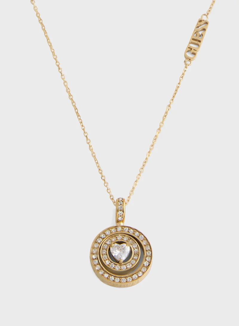 GUESS 16-18" Two Circle Heart Crys Short Necklace