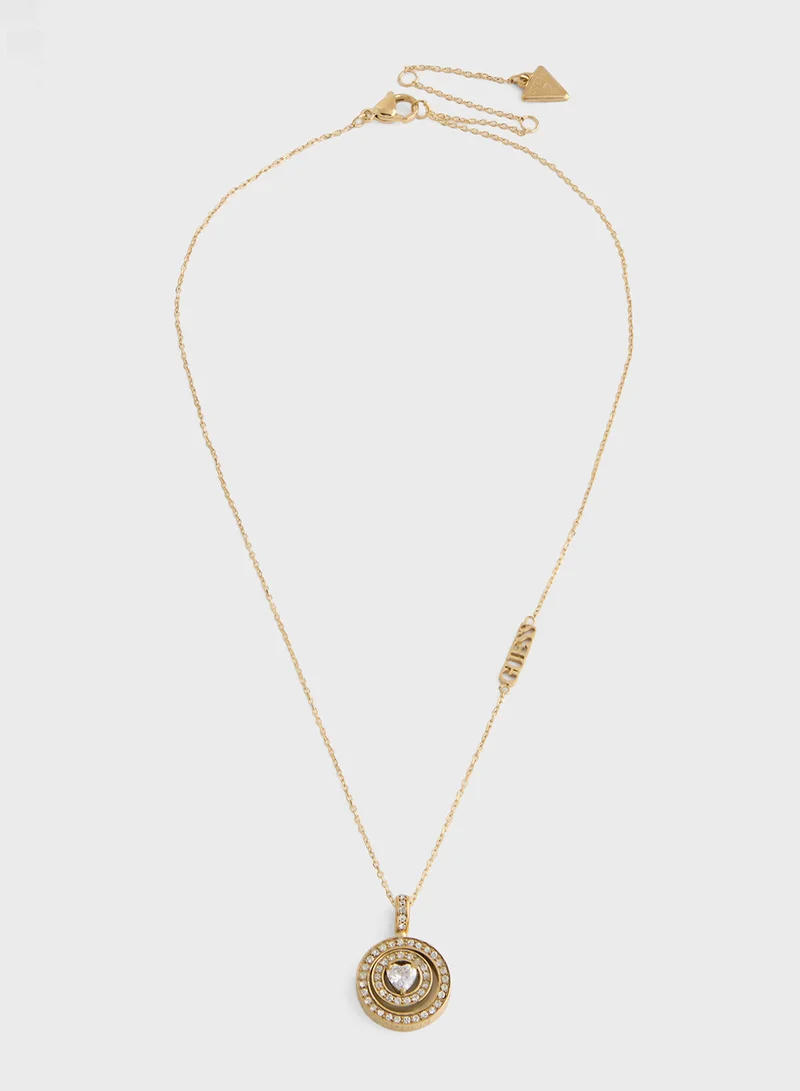 GUESS 16-18" Two Circle Heart Crys Short Necklace