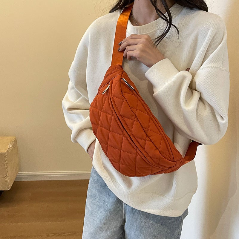 Rui Ying Puff Waist Bag Women'S New Winter Lingge Women'S Waist Bag Texped Western Style Girl Crossbody Bag Casual Chest Bag - Image 2