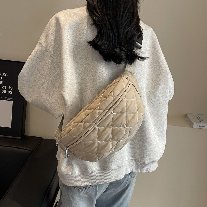 Rui Ying Puff Waist Bag Women'S New Winter Lingge Women'S Waist Bag Texped Western Style Girl Crossbody Bag Casual Chest Bag - Image 3