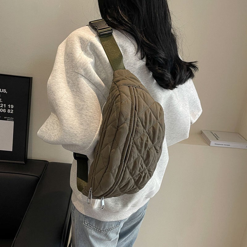 Rui Ying Puff Waist Bag Women'S New Winter Lingge Women'S Waist Bag Texped Western Style Girl Crossbody Bag Casual Chest Bag - Image 4