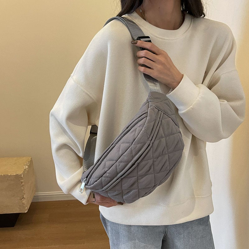 Rui Ying Puff Waist Bag Women'S New Winter Lingge Women'S Waist Bag Texped Western Style Girl Crossbody Bag Casual Chest Bag - Image 5
