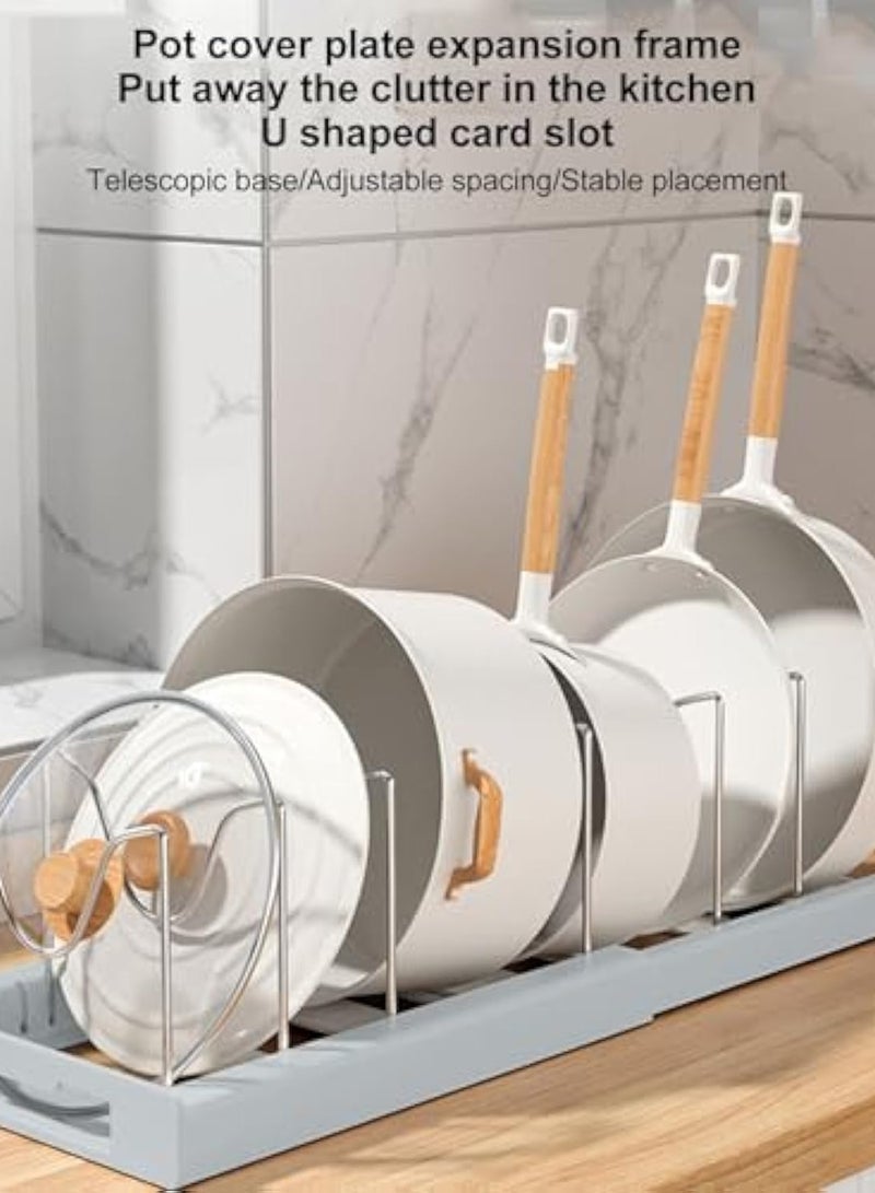 عربست درج حامل غطاء وعاء قابل للتوسع ، مطبخ منظم الغطاء ، غير انزلاق ، حجم قابل للتعديل ، درج منظم وعاء مع 7 حاملين للمطبخ ، المكتب ، المطاعم (الرمادي) - Image 2