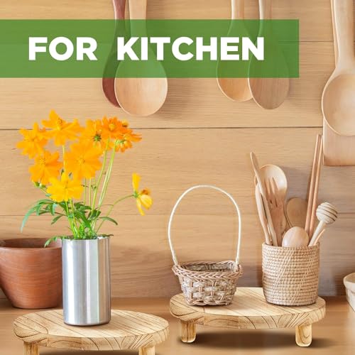 Dantawood Wooden Stool Display Stand, Round Plant Stand Wood-Flower Pot Supports Plant for Indoor Outdoor Home 2Pc Natural Round Pot - Image 3