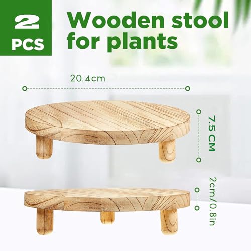 Dantawood Wooden Stool Display Stand, Round Plant Stand Wood-Flower Pot Supports Plant for Indoor Outdoor Home 2Pc Natural Round Pot - Image 2