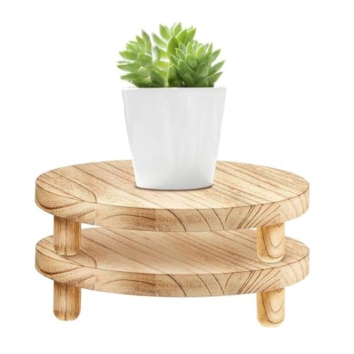 Dantawood Wooden Stool Display Stand, Round Plant Stand Wood-Flower Pot Supports Plant for Indoor Outdoor Home 2Pc Natural Round Pot - Image 1
