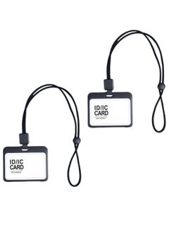 OUYoo OUYoo 2Pcs ID Badge Holder with Double-Sided Windows Landscape orientation Hard Plastic Case Black Card Protector Pouch for Office School ID Credit Cards Proximity Key Cards Driver’s Licenses and Passes  - Image 1
