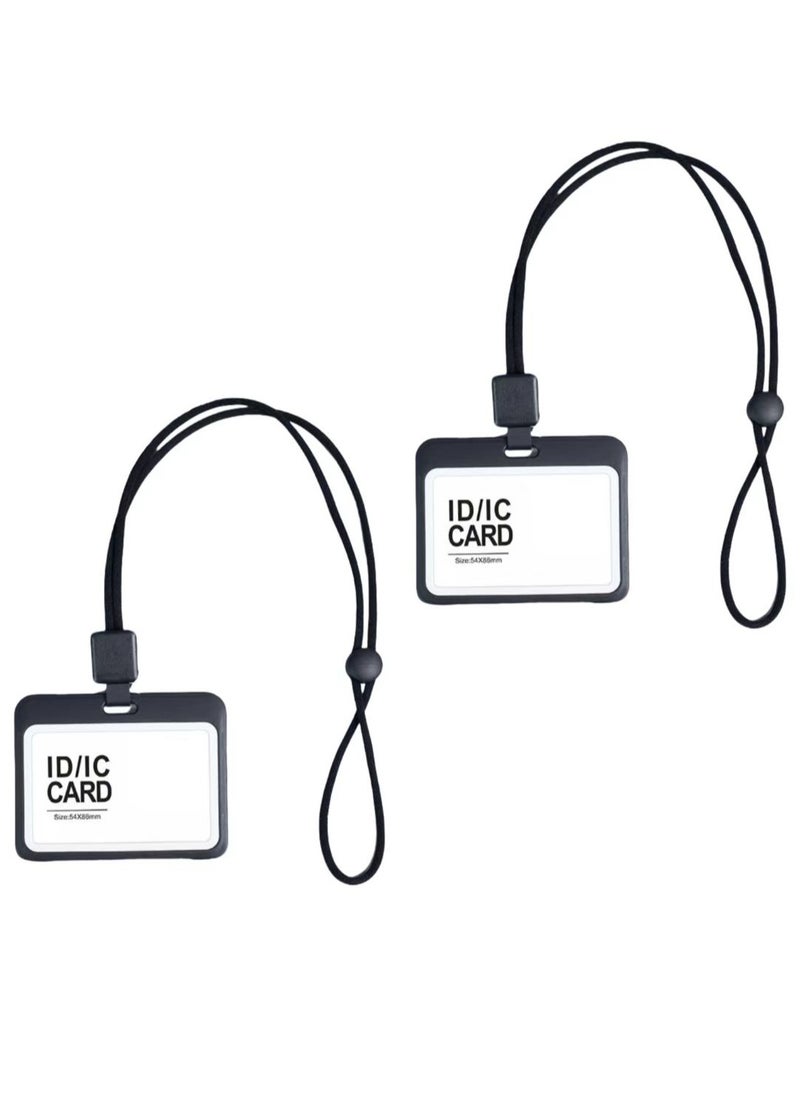 OUYoo OUYoo 2Pcs ID Badge Holder with Double-Sided Windows Landscape orientation Hard Plastic Case Black Card Protector Pouch for Office School ID Credit Cards Proximity Key Cards Driver’s Licenses and Passes  - Image 1