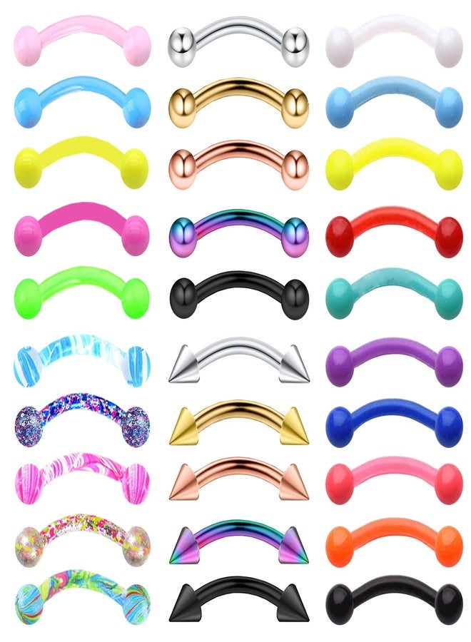 EVELICAL 30Pcs 16G Eyebrow Piercing Rook Curved Barbell Kit Eyebrow Tragus Lip Rings for Women Men Body Piercings 8mm - Image 1