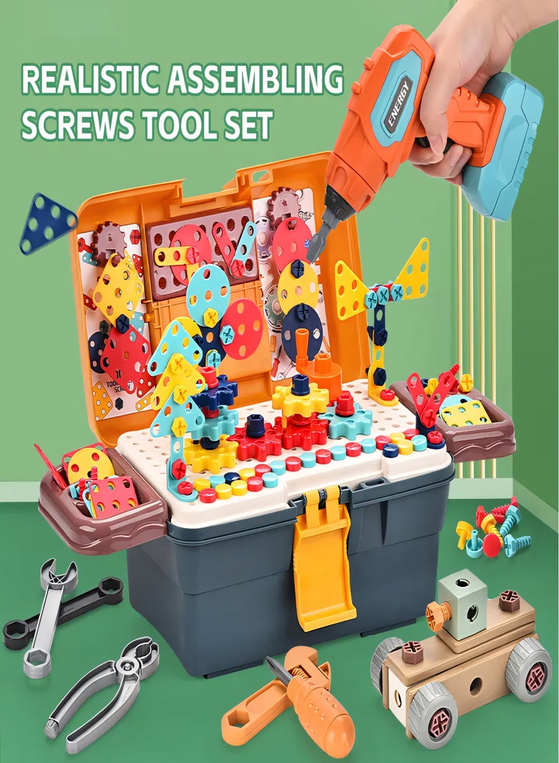298-Piece Magic Montessori Play Toolbox, Kids Design and Drill Toy Set with Electric Drill, Screwdriver Toy Power Tools Box Drill and Screw Kit for Boys Girls  - Image 1