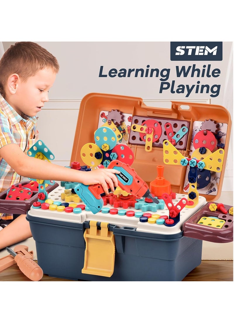 298-Piece Magic Montessori Play Toolbox, Kids Design and Drill Toy Set with Electric Drill, Screwdriver Toy Power Tools Box Drill and Screw Kit for Boys Girls  - Image 2