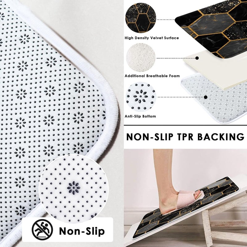 Tayney Marble Shower Curtain Sets with Toilet Lid Cover and Non-Slip Rugs, Black Gold Hexagon Geometric Marbling 4 Pcs Shower Curtain Set, Modern Abstract Art Bathroom Set Decor with 12 Hooks - Image 3