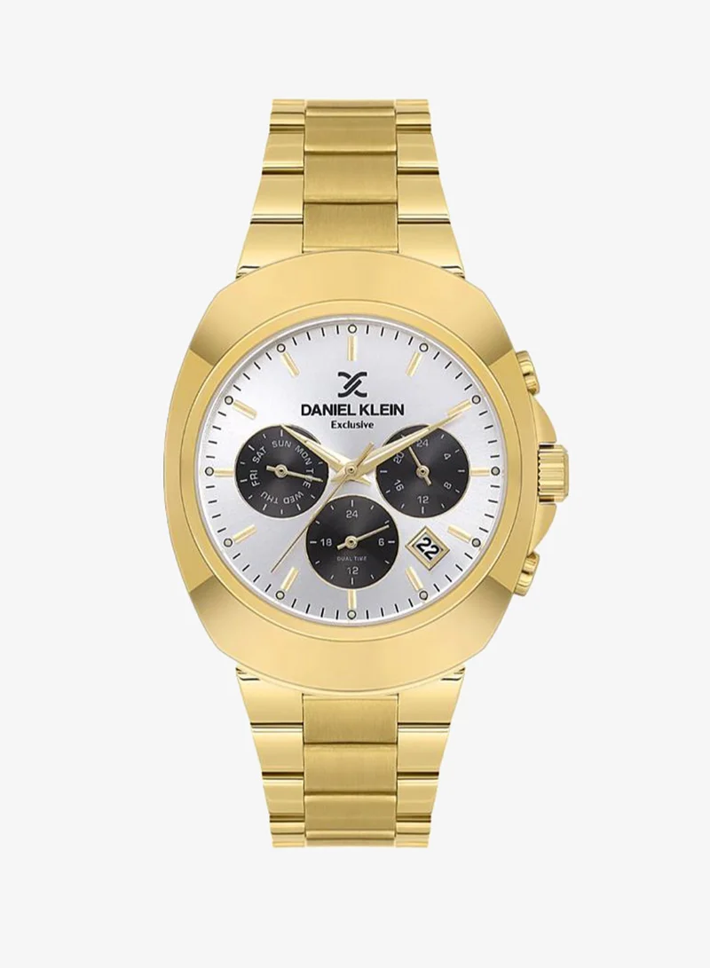 DANIEL KLEIN Men's Stainless Steel Gold Brass Case Analog Silver Round Sunray Dial Japanese Quartz Exclusive 50 Meters Water Resistant