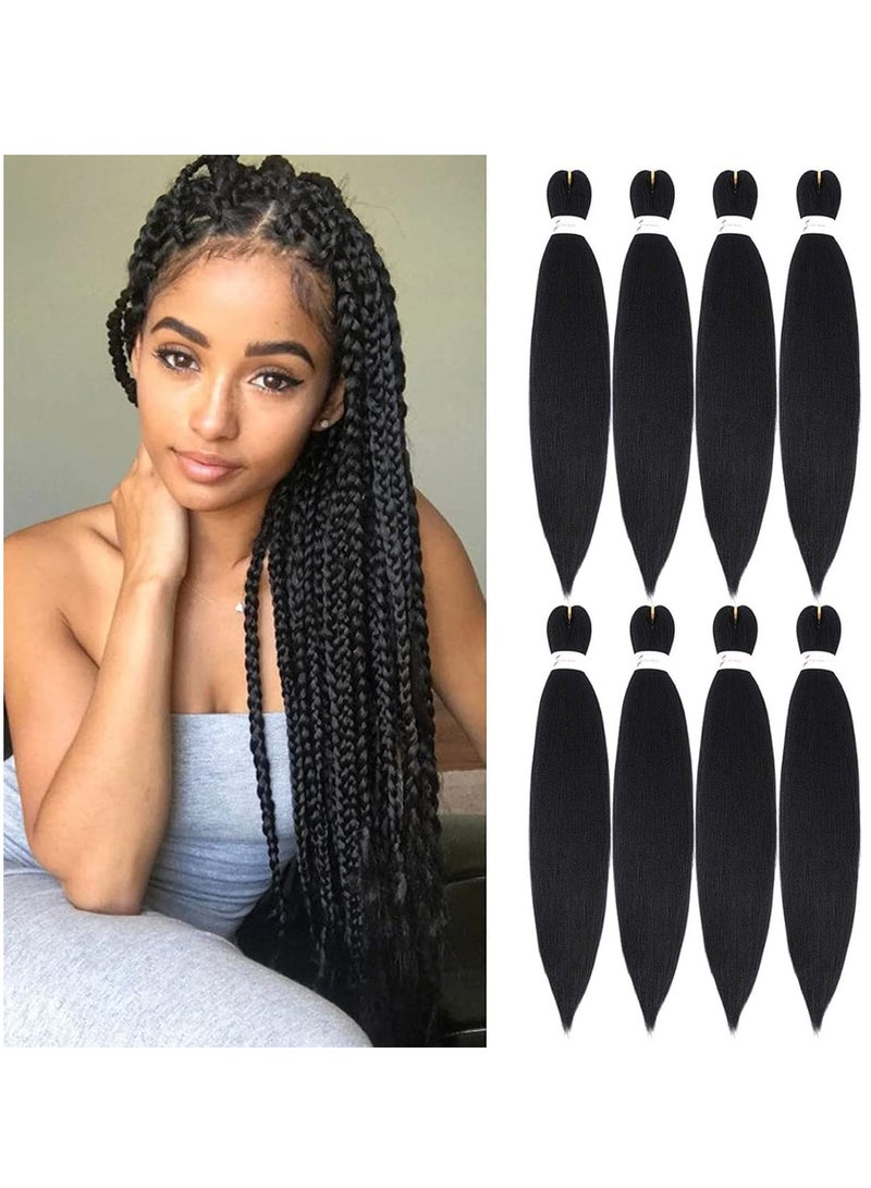 إستيل وصلات شعر صناعية مشدودة مسبقًا بطول 66.36 سم، ضفائر شعر احترافية من ياكي، أنماط كروشيه، ألياف كانيكالون 100%، مقاومة للعرق، متينة وسهلة التضفير، أسود 8 قطع - Image 1