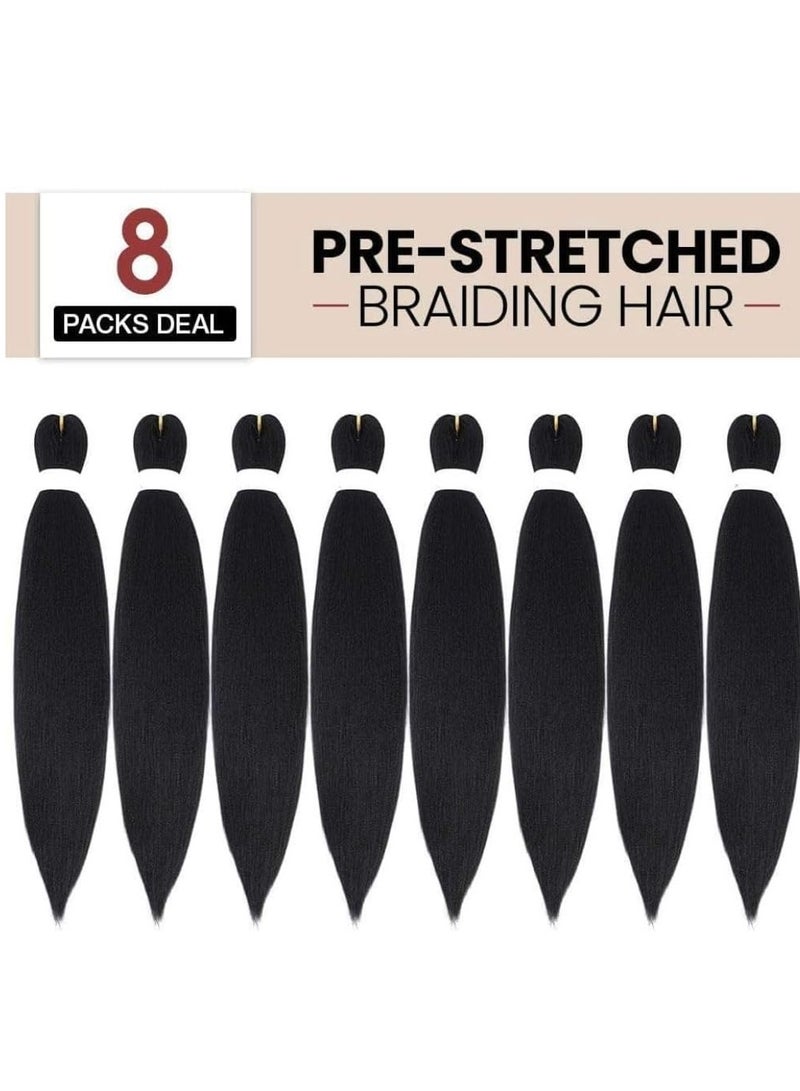 إستيل وصلات شعر صناعية مشدودة مسبقًا بطول 66.36 سم، ضفائر شعر احترافية من ياكي، أنماط كروشيه، ألياف كانيكالون 100%، مقاومة للعرق، متينة وسهلة التضفير، أسود 8 قطع - Image 3