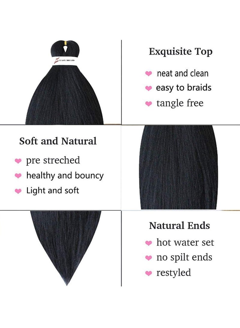 إستيل وصلات شعر صناعية مشدودة مسبقًا بطول 66.36 سم، ضفائر شعر احترافية من ياكي، أنماط كروشيه، ألياف كانيكالون 100%، مقاومة للعرق، متينة وسهلة التضفير، أسود 8 قطع - Image 2