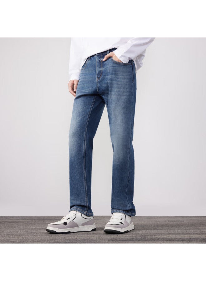 Cabbeen Men's Blue Denim Jeans With Silver Fox Velvet Lining, Black K5 Winter Casual Pants