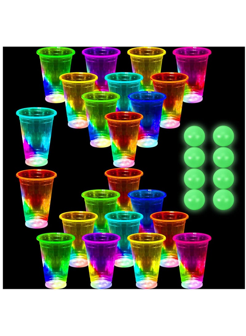 KASTWAVE 30 Pcs Glow in the Dark Cup Set Include 16 oz LED Plastic Clear Disposable Cups Glowing Pongs Horror Stickers for Party Beverage Pong Game Birthdays Concerts Party Holidays - Image 1
