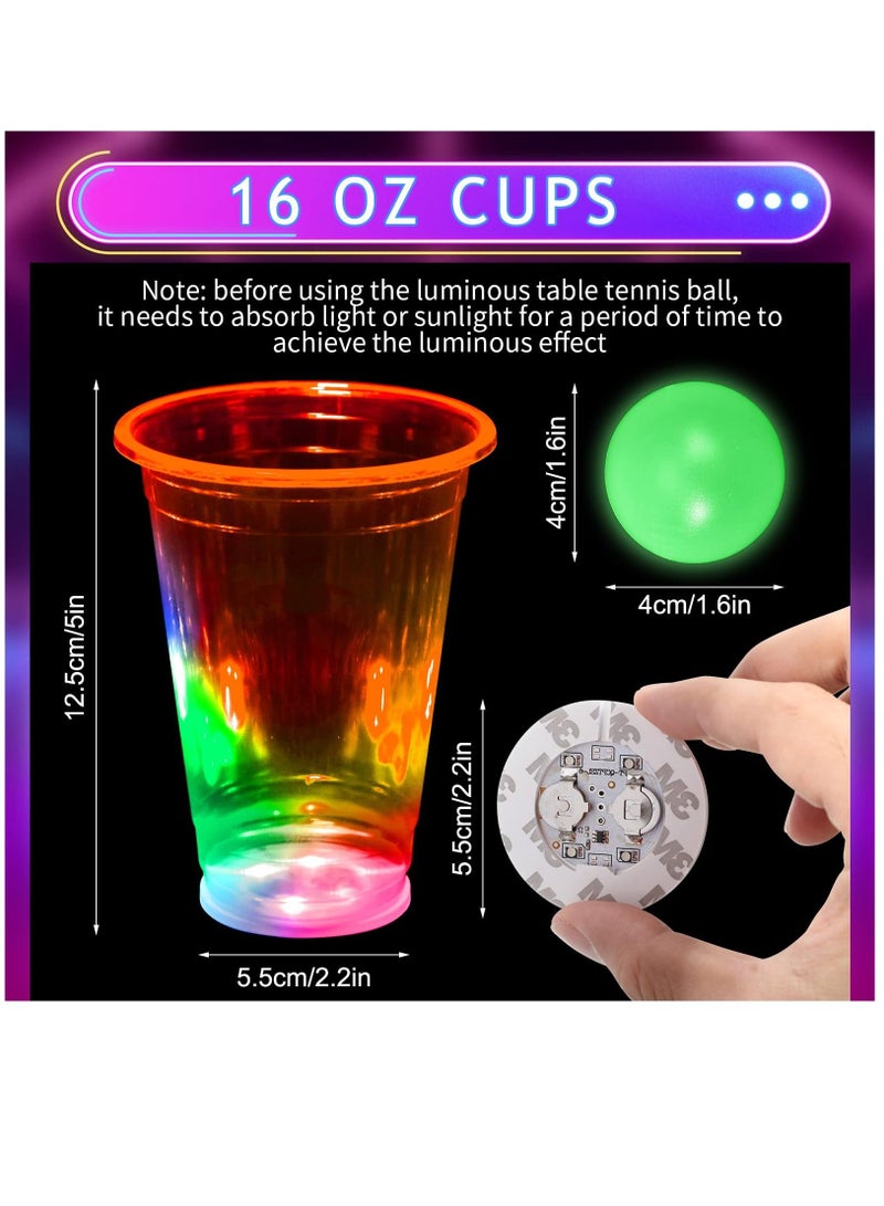 KASTWAVE 30 Pcs Glow in the Dark Cup Set Include 16 oz LED Plastic Clear Disposable Cups Glowing Pongs Horror Stickers for Party Beverage Pong Game Birthdays Concerts Party Holidays - Image 2