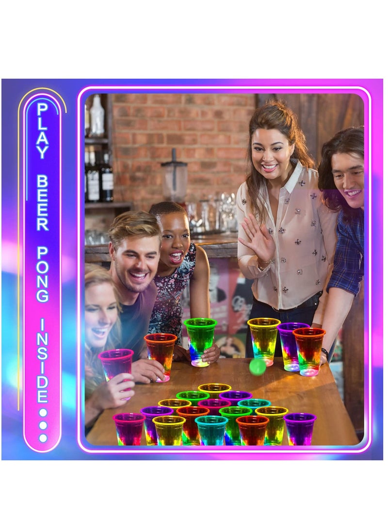 KASTWAVE 30 Pcs Glow in the Dark Cup Set Include 16 oz LED Plastic Clear Disposable Cups Glowing Pongs Horror Stickers for Party Beverage Pong Game Birthdays Concerts Party Holidays - Image 3