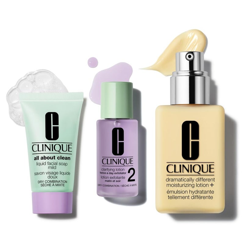 Clinique Great Skin Great Deal Gift Set For Dry Combination Skin Type II All About Clean Mild Liquid Soap Clarifying Lotion Dramatically Different Lotion Includes Full Size Face Moisturizer