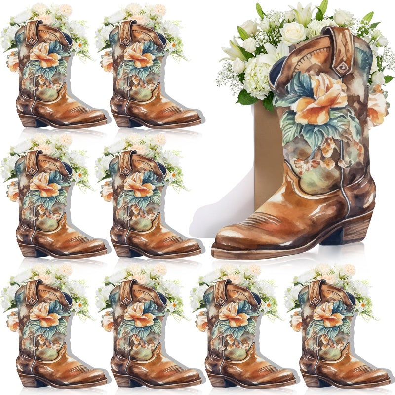 Dunzoom 12 Set Western Cowboy Boots Flower Boxes Vase Centerpieces Brown Water Color Boot Shape Gift Boxes Western Theme Party Favor for Rodeo Birthday Shower Garden Tea Party Wedding Supplies - Image 3