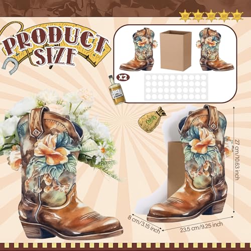 Dunzoom 12 Set Western Cowboy Boots Flower Boxes Vase Centerpieces Brown Water Color Boot Shape Gift Boxes Western Theme Party Favor for Rodeo Birthday Shower Garden Tea Party Wedding Supplies - Image 5
