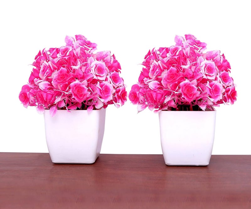 S-Biv SBiv Artificial Plant with Premium Pot Artificial Rose Suitable for Home Decoration Office Desk Study Table Artificial Bonsai with Pot Set of 2 Pink 